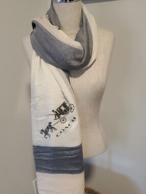 Coach Ivory and Gray Horse & Carriage Logo Scarf